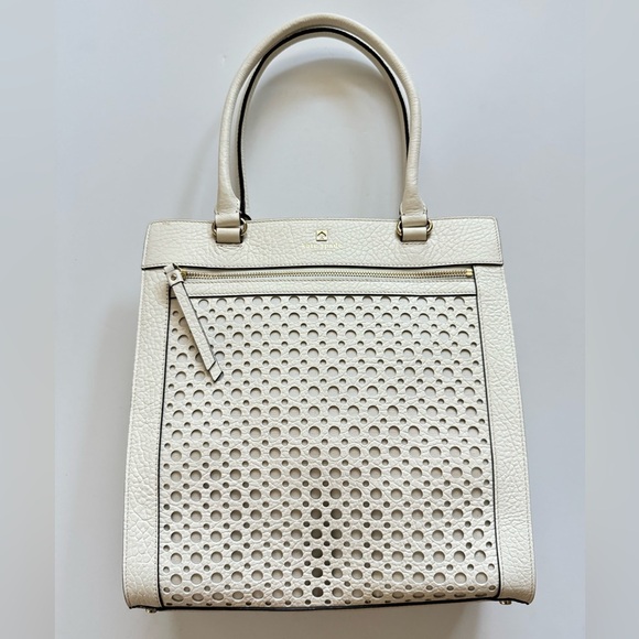New Kate Spade White Lynne Perri Lane Leather Tote Bag - Picture 4 of 12